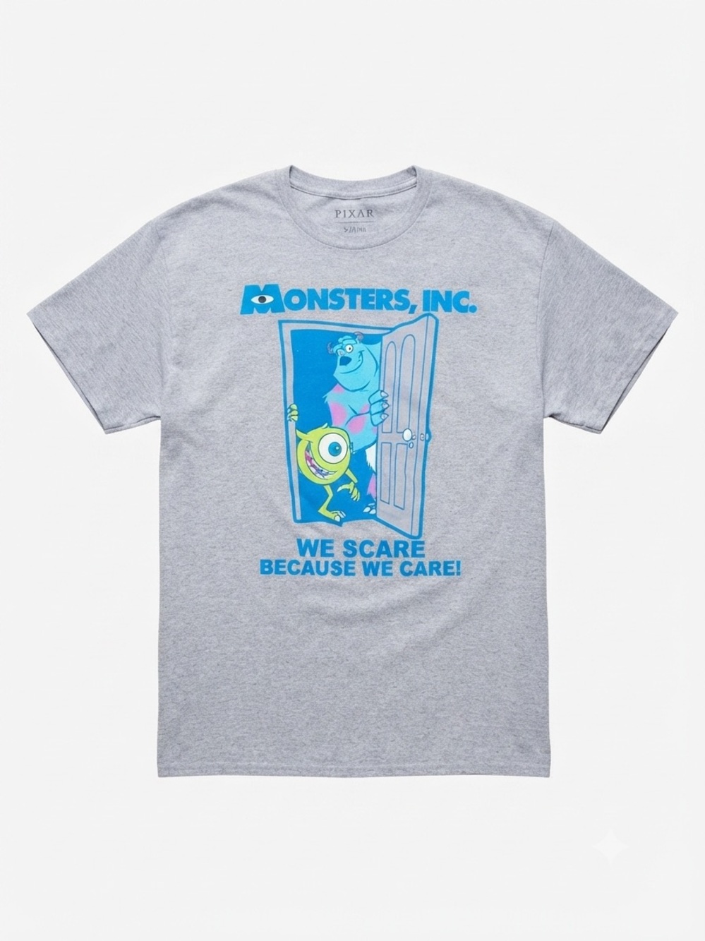 Pixar Monsters Inc T-Shirt Mens XL Gray We Scare Because We Care Sulley Mike